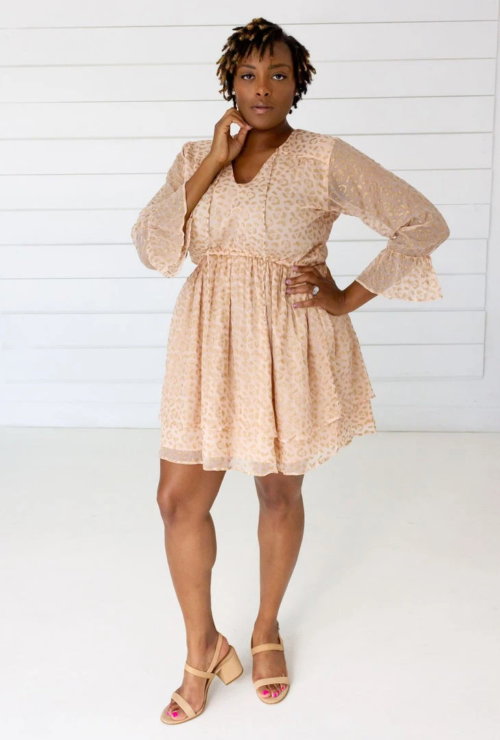 Symbology Leopard Chiffon Dress - Blush + Gold 4 Symbology Leopard Chiffon Dress - Blush + Gold