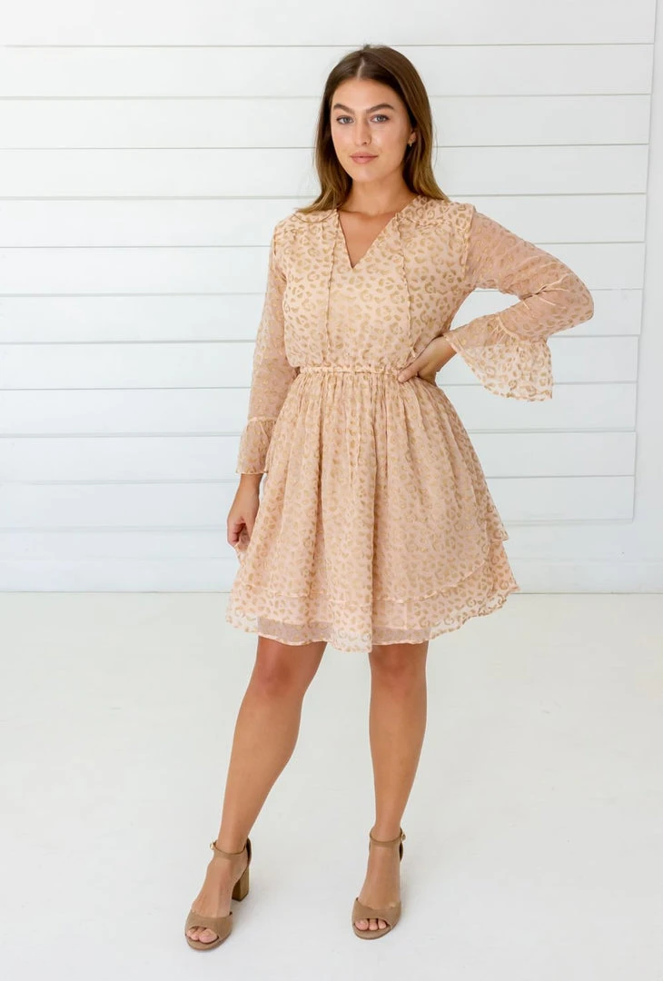 Symbology Leopard Chiffon Dress - Blush + Gold 3 Symbology Leopard Chiffon Dress - Blush + Gold