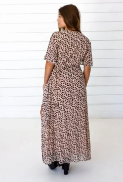 Symbology Special Occasion Leopard Maxi Wrap Dress - Blush + Black