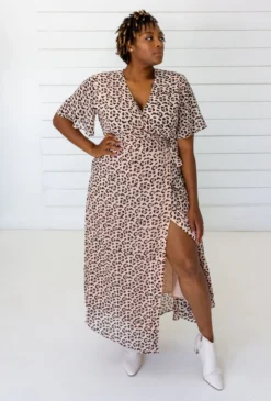 Symbology Special Occasion Leopard Maxi Wrap Dress - Blush + Black