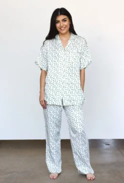 Symbology Best Sellers Modal Leopard Pajama Set - Cream + Sage