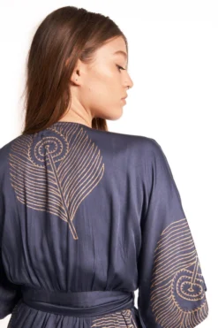 Symbology Best Sellers Peacock Feather Modal Wrap Dress - Navy + Gold