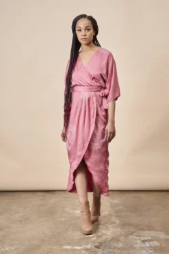 Symbology Peacock Feather Modal Wrap Dress - Terra Cotta + Cream Special Occasion