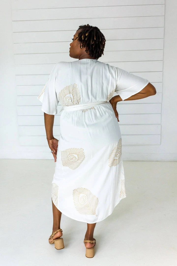 Symbology Peacock Modal Maxi Wrap Dress - White + Gold 5 Symbology Peacock Modal Maxi Wrap Dress - White + Gold