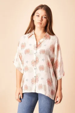 Symbology Seascape Silk Blouse - Cream + Rose Sale