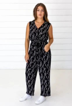 Symbology Stylized Feather Modal Jumpsuit - Black + Cream Special Occasion