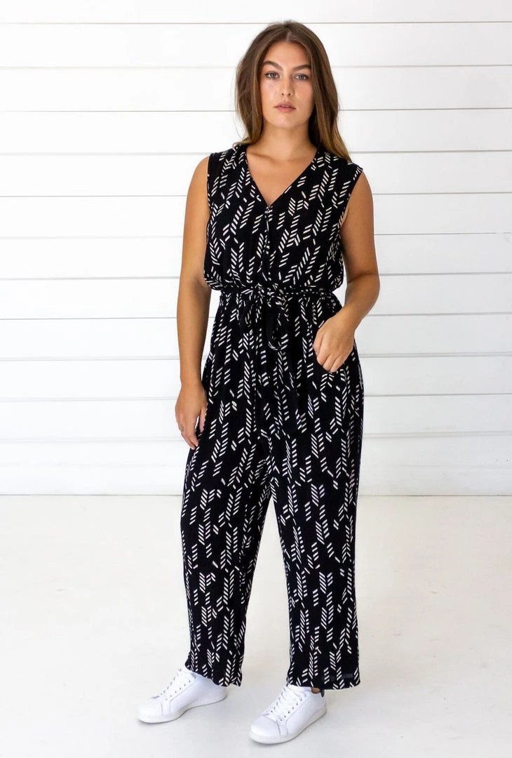 Symbology Stylized Feather Modal Jumpsuit - Black + Cream Special Occasion 4 Symbology Stylized Feather Modal Jumpsuit - Black + Cream Special Occasion