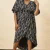 Symbology Stylized Feather Modal Wrap Dress - Black + Cream