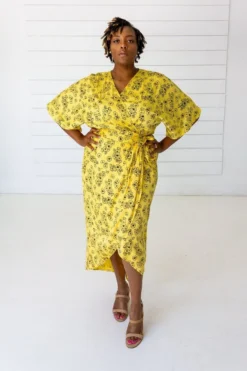 Symbology Special Occasion Tattoo Floral Modal Maxi Wrap - Citron + Black