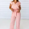 Symbology Tattoo Floral Modal Ruffle Jumpsuit - Blush + Cream 2 Symbology Tattoo Floral Modal Ruffle Jumpsuit - Blush + Cream