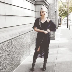 Symbology Special Occasion Velvet Wrap Dress In Midnight Blue