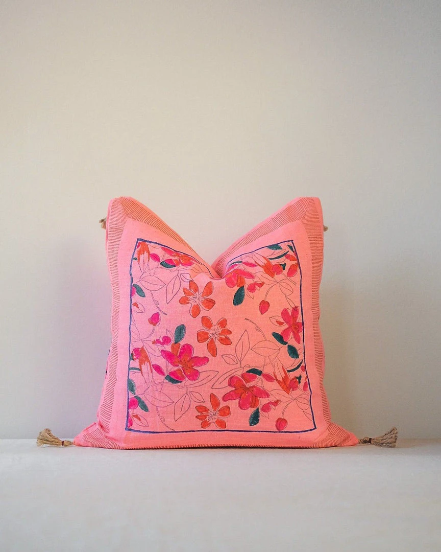 Soil To Studio Teejan Linen Throw Pillow Cover - Bright Pink 3 Soil To Studio Teejan Linen Throw Pillow Cover - Bright Pink