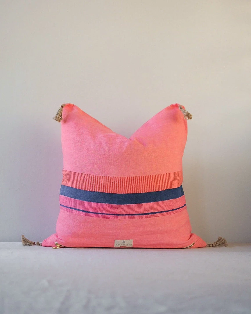 Soil To Studio Teejan Linen Throw Pillow Cover - Bright Pink 4 Soil To Studio Teejan Linen Throw Pillow Cover - Bright Pink