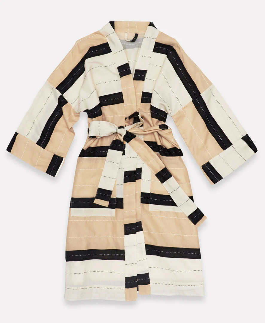 Anchal Stripe Unisex Robe - Ivory 4 Anchal Stripe Unisex Robe - Ivory