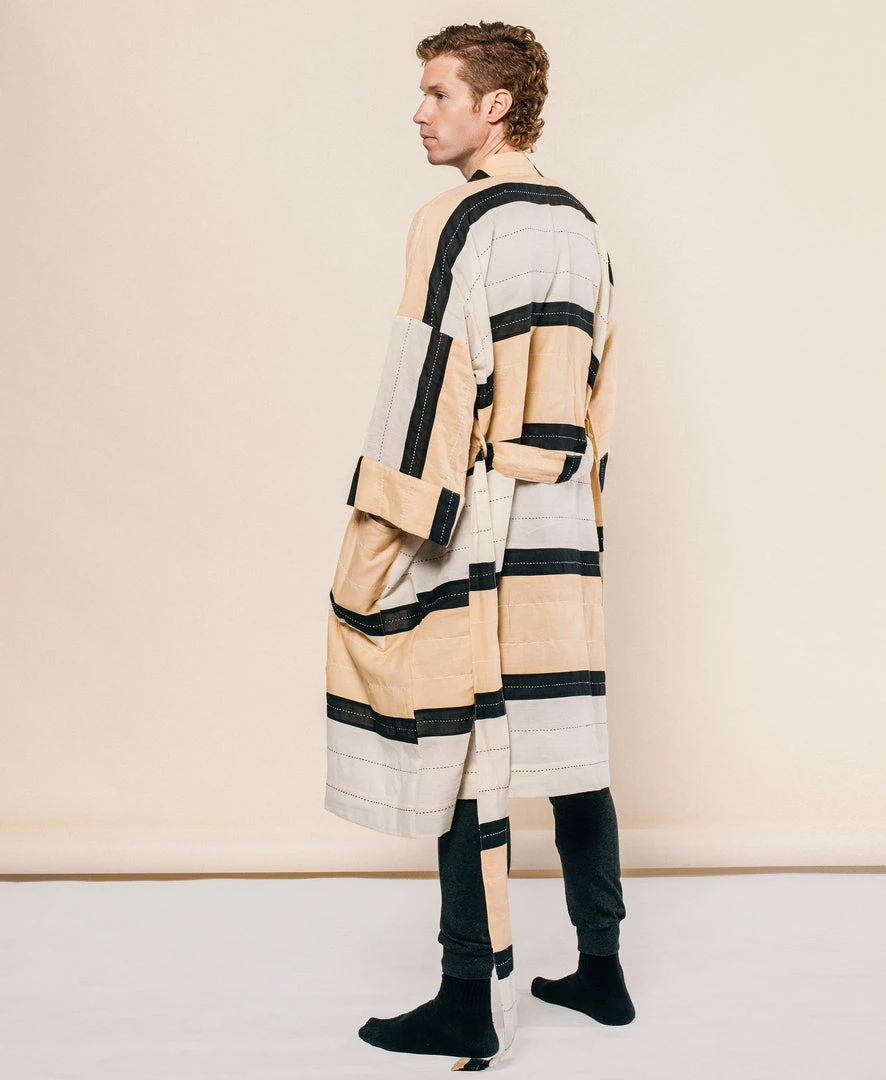 Anchal Stripe Unisex Robe - Ivory 5 Anchal Stripe Unisex Robe - Ivory