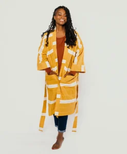 Anchal Home Goods Stripe Unisex Robe - Mustard