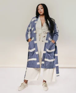 Anchal Stripe Unisex Robe - Slate
