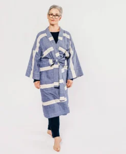 Anchal Stripe Unisex Robe - Slate