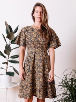 Mata Traders Varanasi Olive Flutter Dress Best Sellers