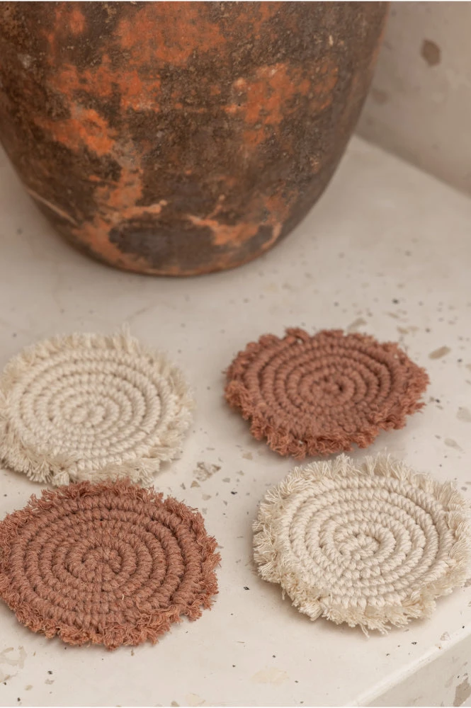 Village Thrive Mixed Macrame Coaster Set Home Goods 4 Village Thrive Mixed Macrame Coaster Set Home Goods