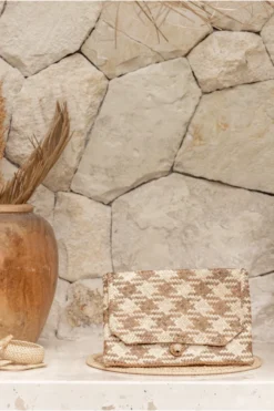 Village Thrive Accessories Plaid Rattan Clutch Bag