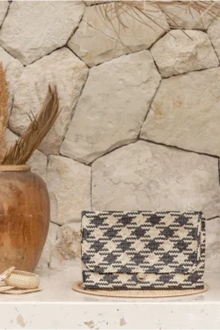 Village Thrive Accessories Plaid Rattan Clutch Bag