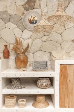 Village Thrive Stripes Rattan Clutch Bag