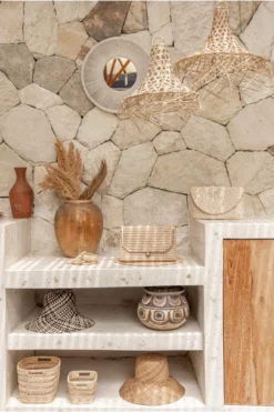 Village Thrive Stripes Rattan Clutch Bag