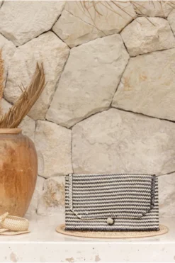 Village Thrive Stripes Rattan Clutch Bag