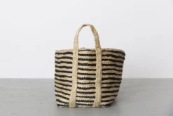 Will & Atlas Home Goods Large Jute Basket - Charcoal Stripe
