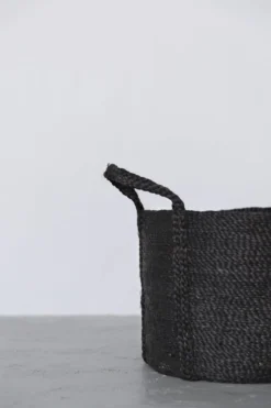 Will & Atlas Round Jute Basket With Handles - Charcoal