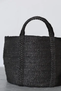 Will & Atlas Round Jute Basket With Handles - Charcoal