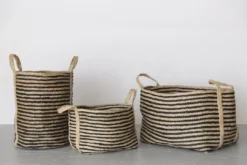Will & Atlas Home Goods Small Jute Basket - Charcoal Stripe 7 Will & Atlas Home Goods Small Jute Basket - Charcoal Stripe