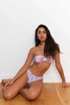 Wolven Swim Recycled Ruched Hipster Bikini Bottom - Amalfi