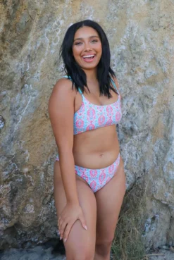 Wolven Reversible Ruched Recycled Swimsuit Top - Amalfi