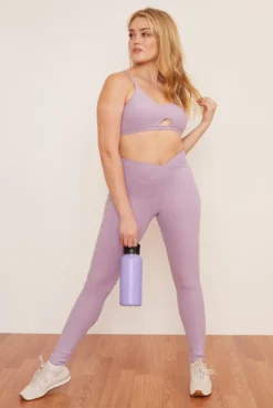 Wolven Activewear + Athleisure Reversible Crisscross Recycled Bra - Lavender