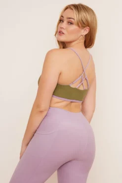 Wolven Activewear + Athleisure Reversible Crisscross Recycled Bra - Lavender