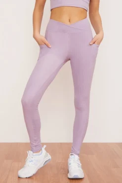 Wolven Recycled Crossover Pocket Legging - Lavender