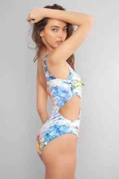 Wolven Reversible One Shoulder Recycled One Piece Swimsuit- Flora