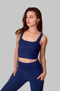Wolven Activewear + Athleisure Double Cross Recycled Top - Indigo
