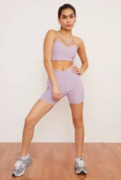 Wolven Activewear + Athleisure Recycled Midi Bike Short - Lavender