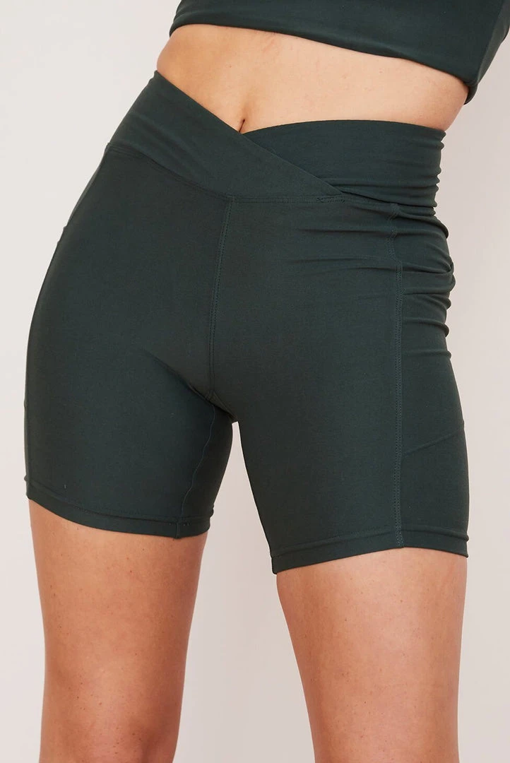 Wolven Activewear + Athleisure Recycled Midi Bike Short - Thyme 3 Wolven Activewear + Athleisure Recycled Midi Bike Short - Thyme