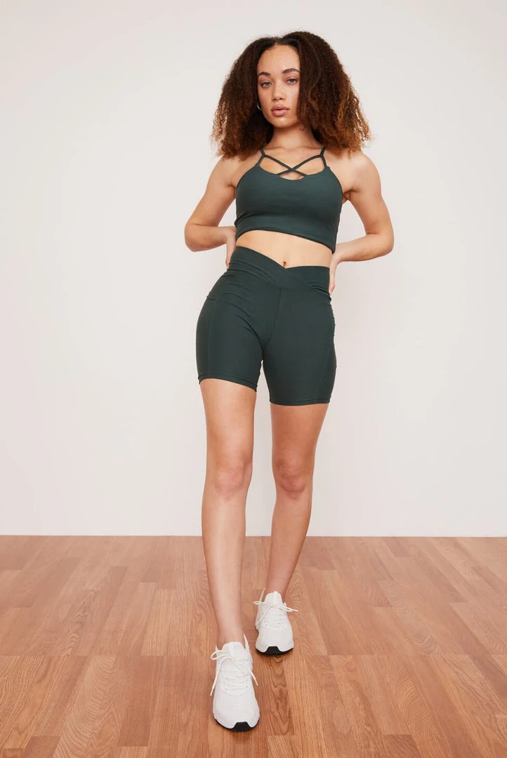 Wolven Activewear + Athleisure Recycled Midi Bike Short - Thyme 4 Wolven Activewear + Athleisure Recycled Midi Bike Short - Thyme