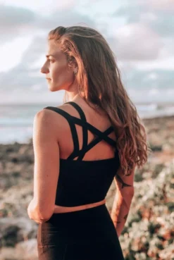 Wolven Double Cross Recycled Top - Onyx Activewear + Athleisure