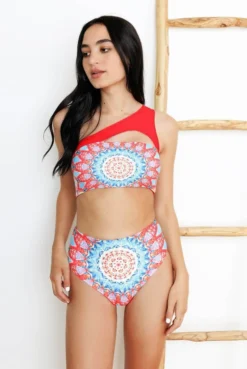 Wolven Reversible One Shoulder Recycled Swimsuit Top - Santorini