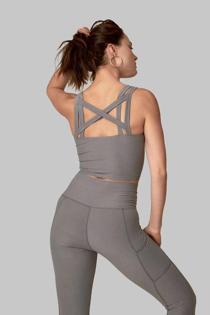 Wolven Double Cross Recycled Top - Wolf Gray Activewear + Athleisure 4 Wolven Double Cross Recycled Top - Wolf Gray Activewear + Athleisure