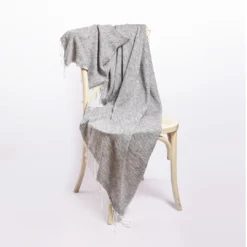 Hilana: Upcycled Cotton Home Goods Yalova Upcycled Marbled Turkish Towel / Blanket - Black