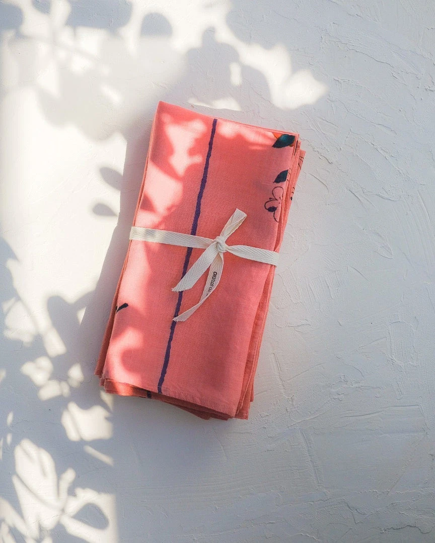 Soil To Studio Kitchen + Dining Zeenat Linen Napkin Set - Flamingo Pink 6 Soil To Studio Kitchen + Dining Zeenat Linen Napkin Set - Flamingo Pink