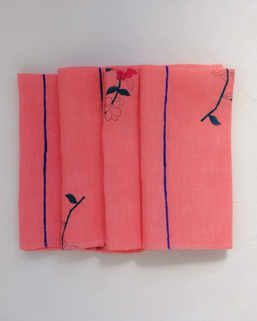Soil To Studio Kitchen + Dining Zeenat Linen Napkin Set - Flamingo Pink 4 Soil To Studio Kitchen + Dining Zeenat Linen Napkin Set - Flamingo Pink